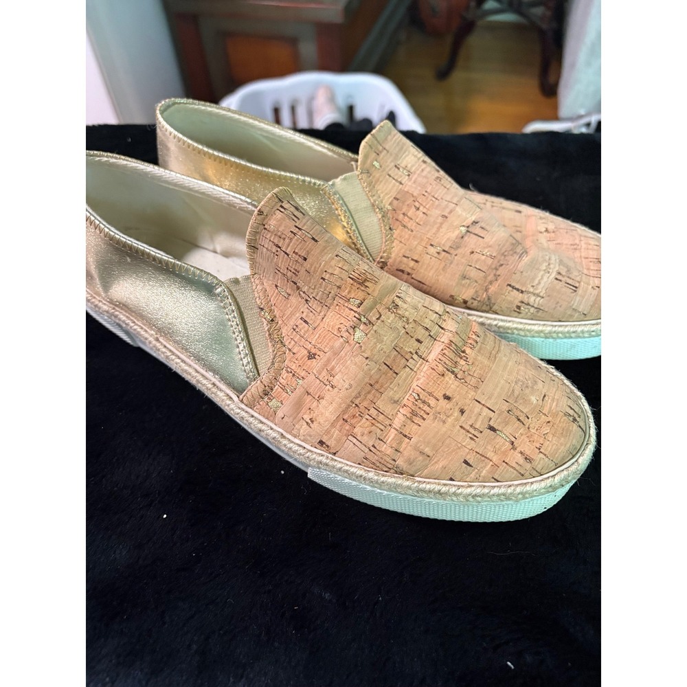 Jack‎ Rogers Cork Gold Metallic Espadrille Slip On Sneakers Womens 10M